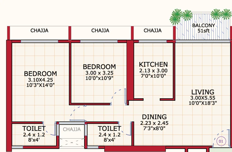 2 bhk floor plan juhi empressa
